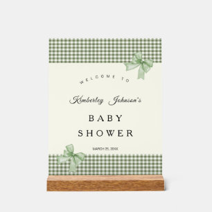Sage Green Gingham Baby Shower Einladung & Bows Acrylschild