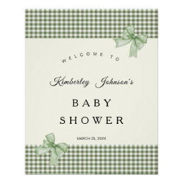 Sage Green Gingham Baby Shower Einladung & Bows Poster