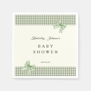 Sage Green Gingham Baby Shower Einladung & Bows Serviette
