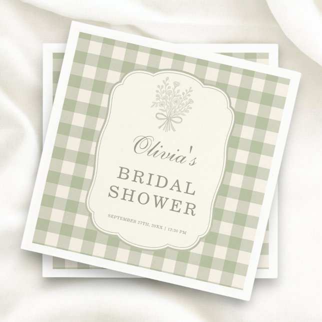 Sage Green Gingham Bridal Shower Party Serviette (Von Creator hochgeladen)