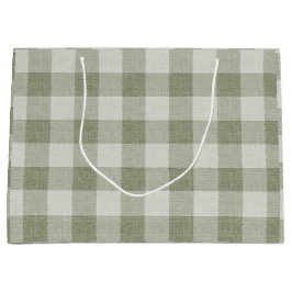 Sage Green Gingham Buffalo Check Linen Texture Große Geschenktüte