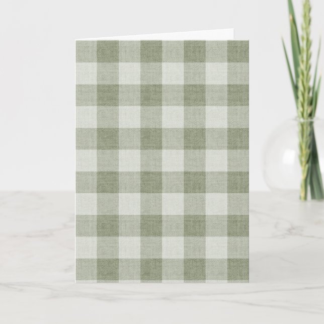 Sage Green Gingham Buffalo Check Linen Texture  Karte (Vorderseite)