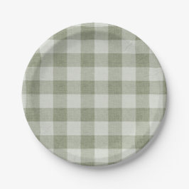 Sage Green Gingham Buffalo Check Linen Texture Pappteller