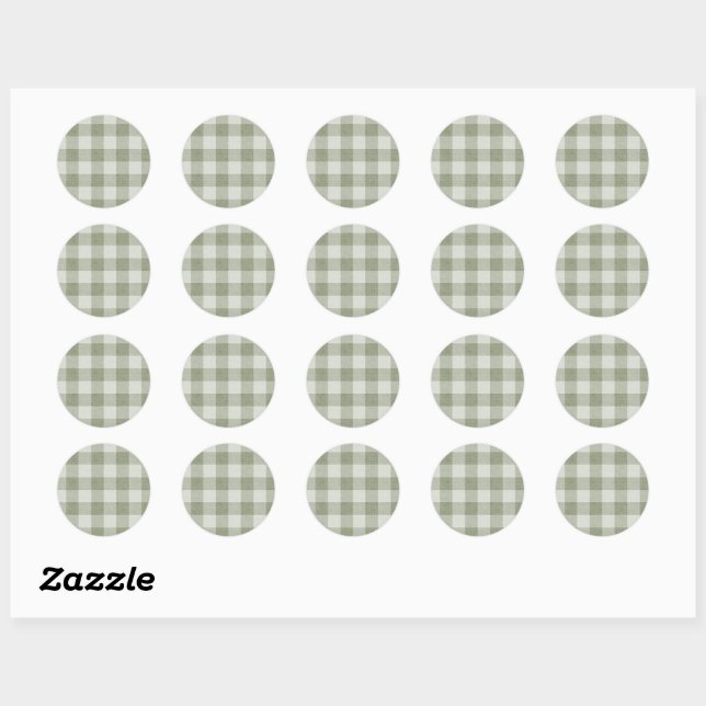 Sage Green Gingham Buffalo Check Linen Texture  Runder Aufkleber (Blatt)