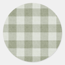 Sage Green Gingham Buffalo Check Linen Texture Runder Aufkleber