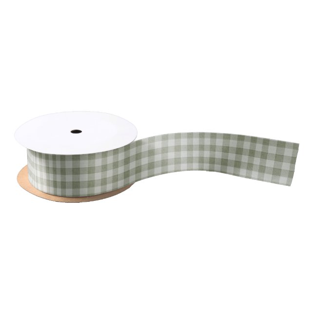 Sage Green Gingham Buffalo Check Linen Texture Satinband (Spule)