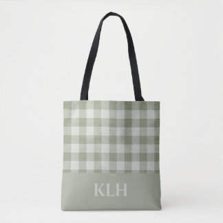 Sage Green Gingham Buffalo Check Linen Texture  Tasche