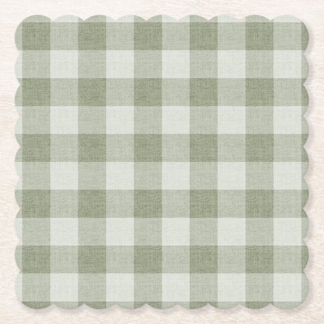 Sage Green Gingham Buffalo Check Linen Texture  Untersetzer (Vorderseite)