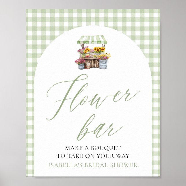 Sage Green Gingham Fresh Off Market Blume Bar Poster (Vorne)