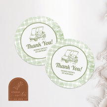Sage Green Gingham Golf Birthday Thank You Sticker