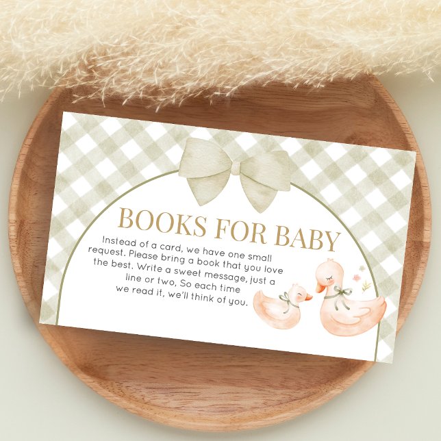 Sage Green Gingham Goose Shower Books for Baby Begleitkarte (Silly Goose Baby Shower Books for Baby)