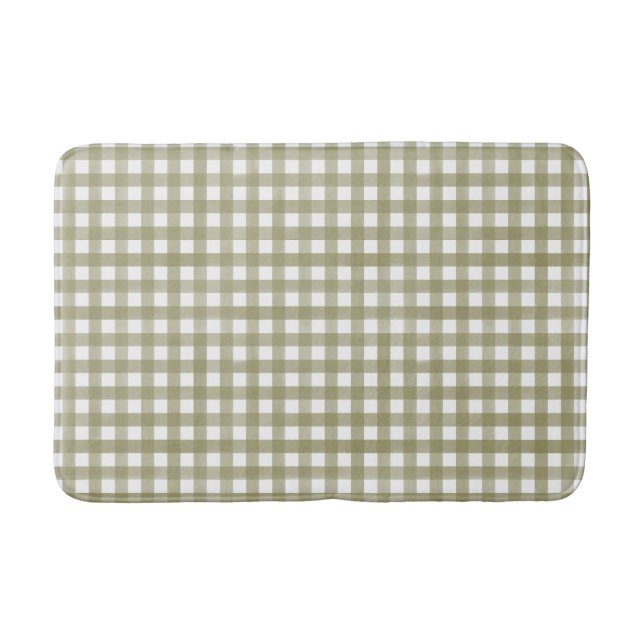 Sage Green Gingham Kariert Gemustert Badematte (Vorderseite)