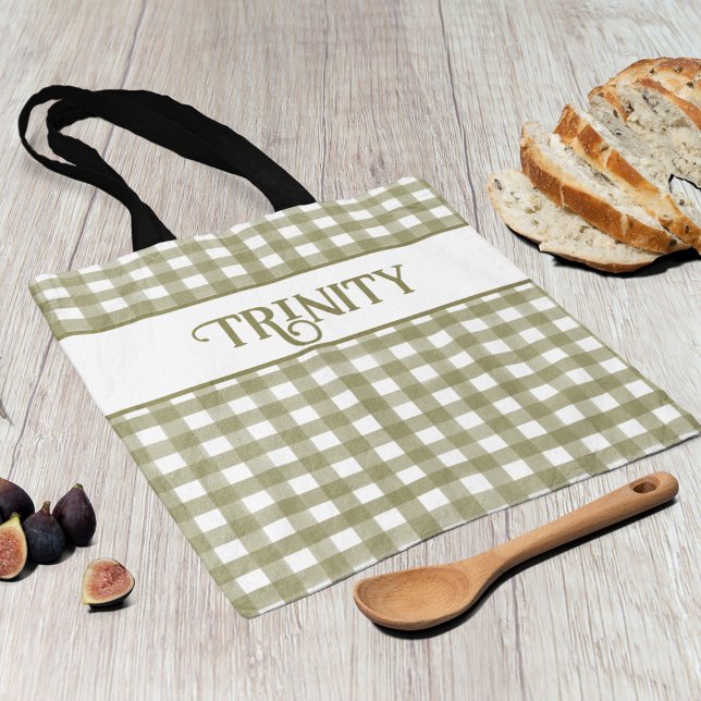 Sage Green Gingham Kariert Personalisiert Tasche (Von Creator hochgeladen)