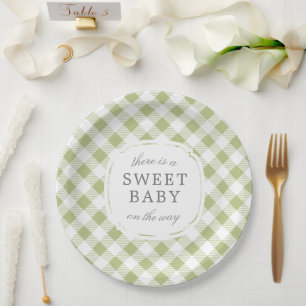 Sage Green Gingham Kariert Sweet Baby Pappteller