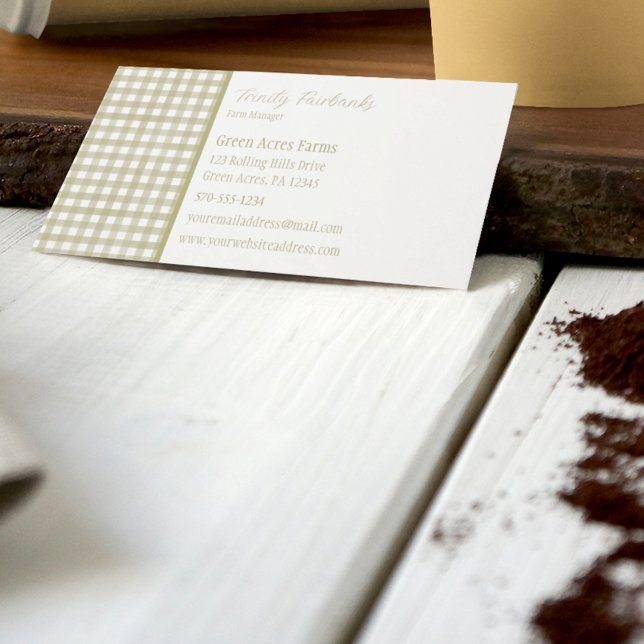 Sage Green Gingham Kariert Visitenkarte (Von Creator hochgeladen)