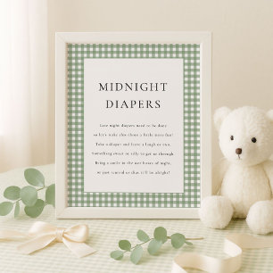 Sage Green Gingham Midnight Diaper Baby Dusche Poster