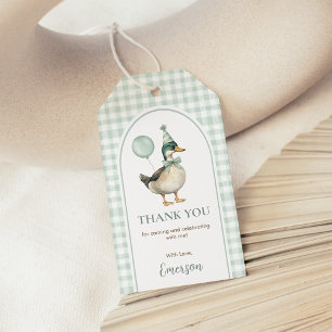 Sage Green Gingham One Lucky Duck Balloon Geburtst Geschenkanhänger