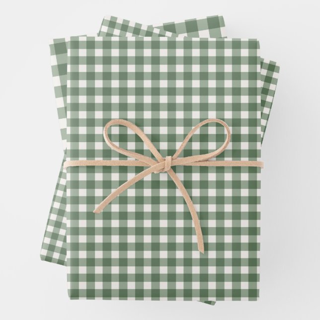 Sage Green Gingham Plaid Christmas Geschenkpapier Set (Beispiel)