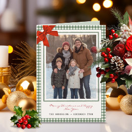 Sage Green Gingham Plaid Photo Christmas Feiertagskarte