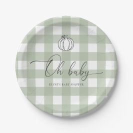 Sage Green Gingham Pumpkin Baby Dusche Pappteller
