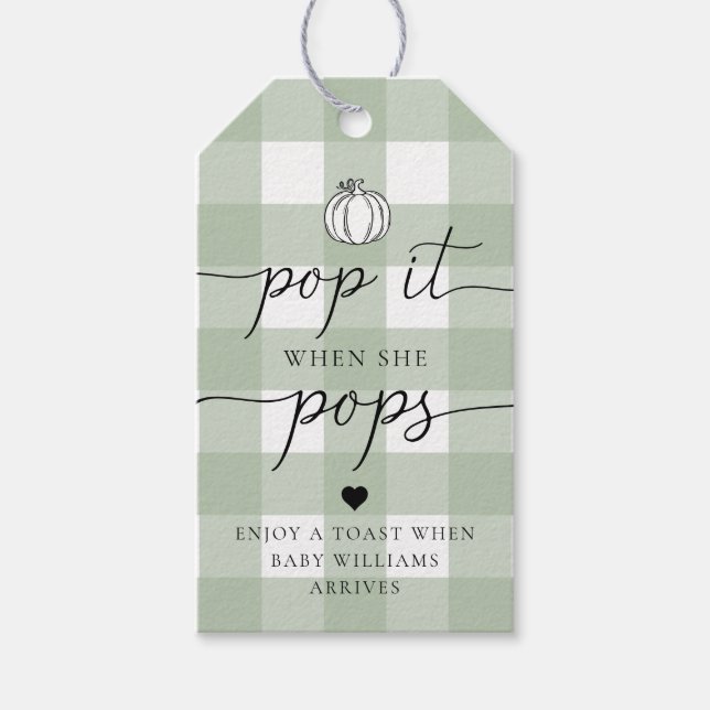 Sage Green Gingham Pumpkin Pop It, wenn sie Pop Geschenkanhänger (Vorderseite)