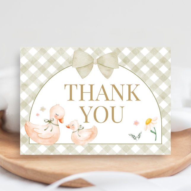 Sage Green Gingham Silly Goose Baby Shower Dankeskarte (Silly Goose Baby Shower Thank You Card)