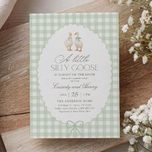 Sage Green Gingham Silly Goose Geschlechtsenthüllu Einladung