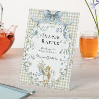 Sage Green Gingham Woodland Squirrel Diaper Raffle Sockelschild