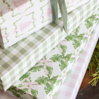 Sage Green Gingham Wrapping Paper Geschenkpapier Set