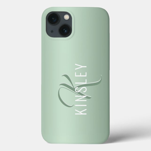 Sage Green Girl Monogram Name Modern Case-Mate iPhone Hülle (Rückseite)