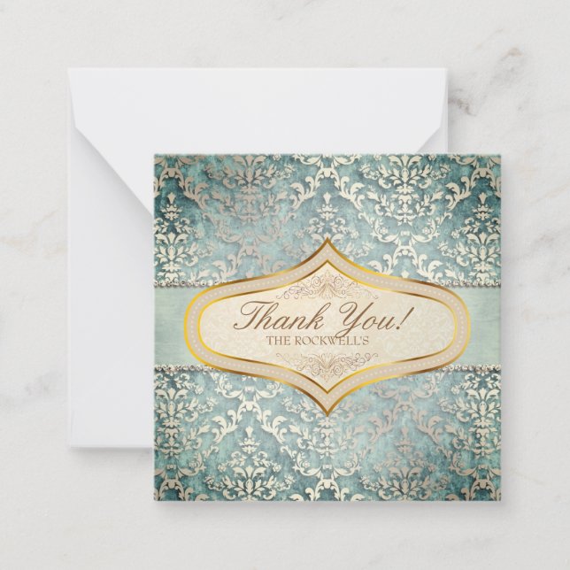 Sage Green Glimmer Damask Hochzeit Mitteilungskarte (Vorderseite)