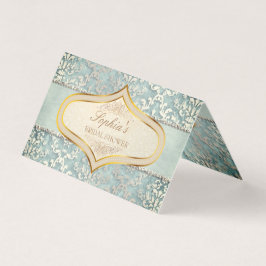 Sage Green Glimmer Damask Hochzeitsstimmung Platzk Visitenkarten