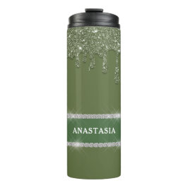 Sage Green Glitzer Tropfen Sparkling Diamond Thermosbecher