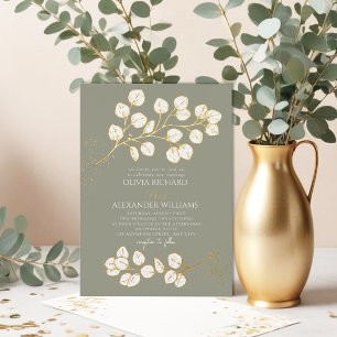 Sage Green Glod Mariage Real Foil Invitation