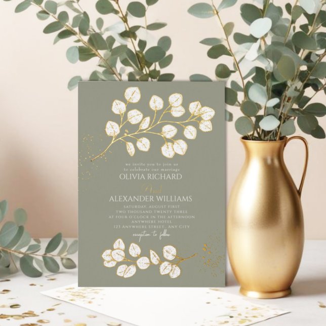 Sage Green Glod Wedding Real Foil Einladung (Von Creator hochgeladen)