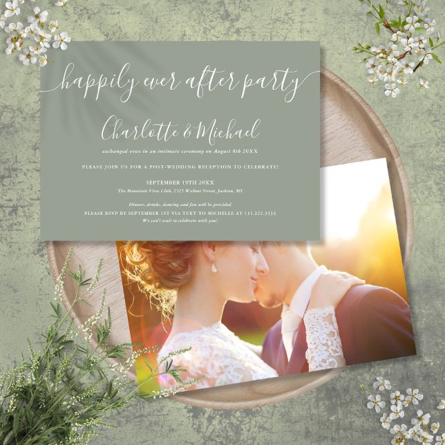 Sage Green glücklich immer nach dem Party Hochzeit Einladung (Sage Green Happily Ever After Party Wedding Photo Invitation)