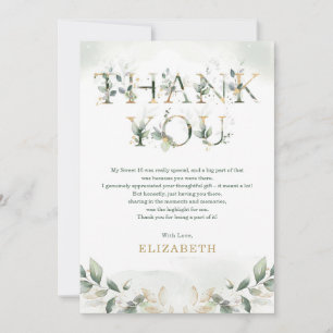 Sage Green Gold 16e Carte de remerciements d'anniv