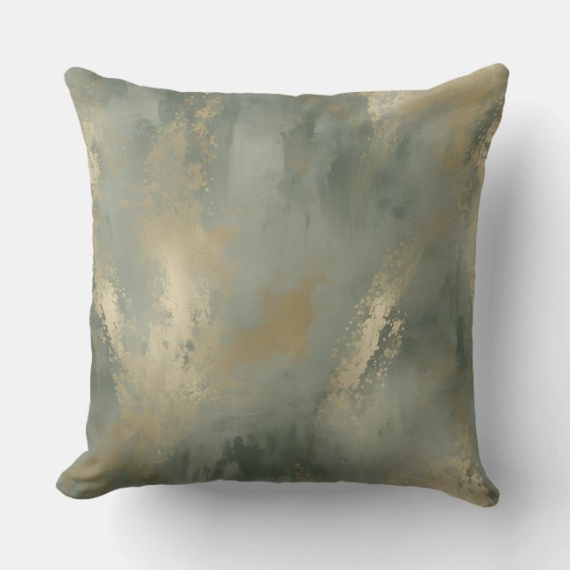 Sage Green Gold Abstrakt Kissen (Vorderseite)