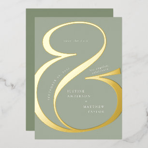 Sage Green Gold Amperand Typografy Rett Date Folieneinladung