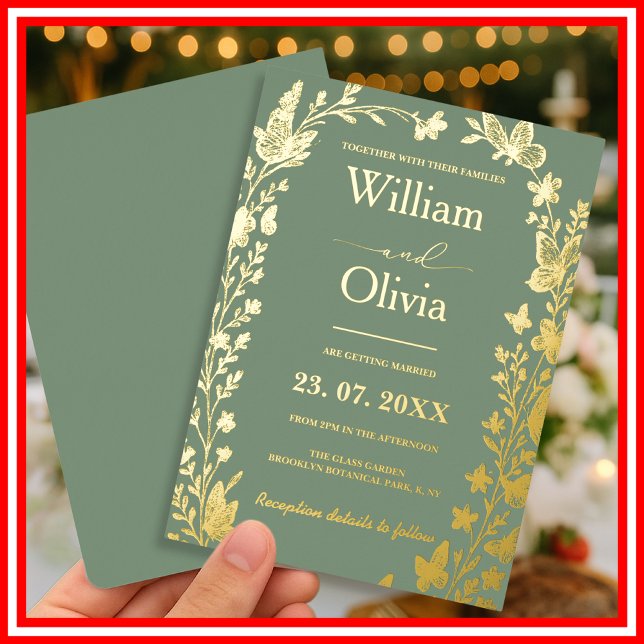 Sage Green Gold Boho Floral Foto Wedding Foil Inv Folieneinladung (Von Creator hochgeladen)