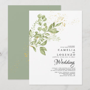 Sage Green Gold Boho Greenerity Wedding Einladung