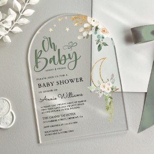 Sage Green Gold Elfenbeinblume Arch Baby Dusche Acryleinladungen