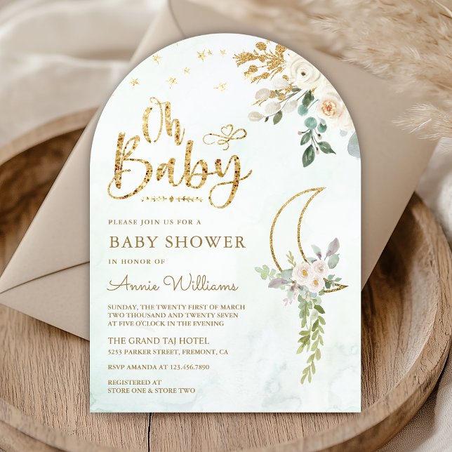 Sage Green Gold Elfenbeinblume Arch Baby Dusche Einladung (Von Creator hochgeladen)