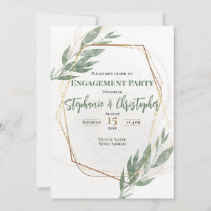 Sage Green Gold Eucalyptus Floral Engagement Party Einladung