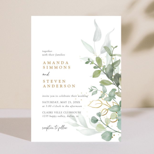Sage Green Gold Eucalyptus Greenery Boho Wedding Einladung (Von Creator hochgeladen)