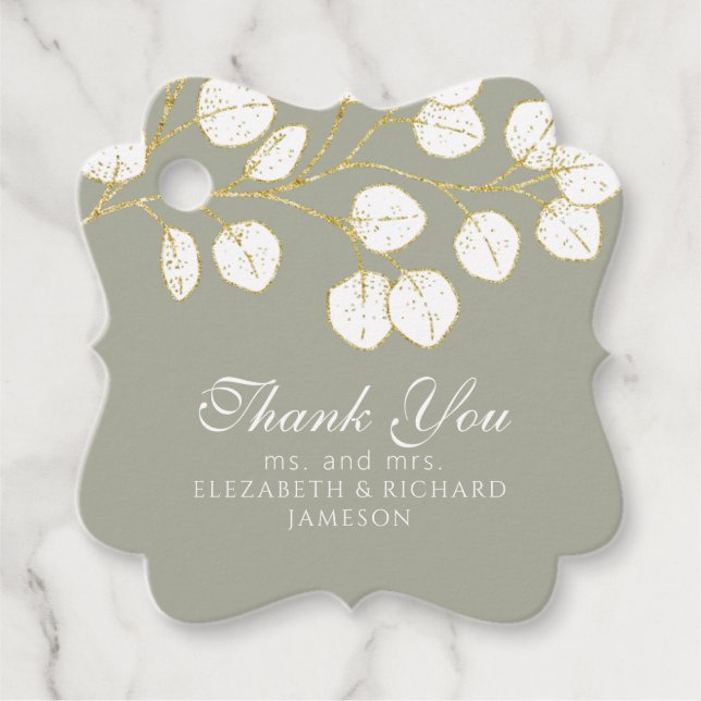 Sage Green Gold Eucalyptus Wedding Vielen Dank Geschenkanhänger (Vorderseite)