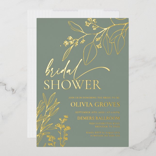 Sage Green Gold Foil Bridal Dusche Einladung (Briefumschlag)