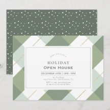 Sage Green & Gold Gingham Karo Holiday Open House