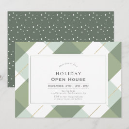 Sage Green & Gold Gingham Karo Holiday Open House Einladung
