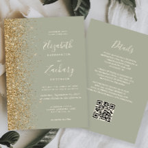 Sage Green Gold Glitzer QR Code Hochzeit